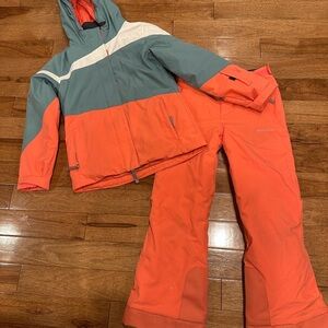 Spyder Kids Coral and Teal Ski Jacket and Pants set